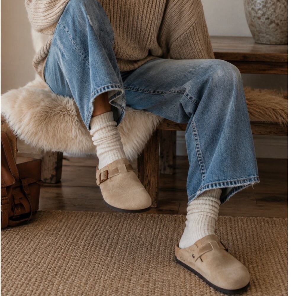Staheekum Buckle Clog Sand Suede Slip On Mules Boho Minimalist Comfort Shoes 8